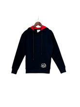 Load image into Gallery viewer, Kids navy cotton fleece hoodie with red lining
