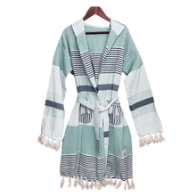 Load image into Gallery viewer, Blue and white striped  kids robe for summer
