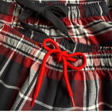 Load image into Gallery viewer, Plaid pyjama pants with a red drawstring in checkered fabric 
