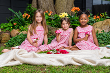 Load image into Gallery viewer, Girls wearing matching pink floral sleeveless nightgowns made from Liberty cotton.
