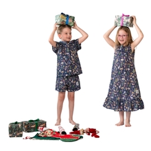 Load image into Gallery viewer, Girls and boys matching Christmas pyjamas in liberty cotton fabric
